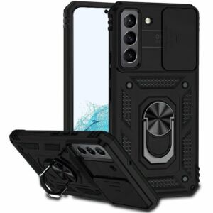 For Samsung Galaxy S22 Plus Well Protective Magentic Ring Stand Camera Protective Cover Case - Black