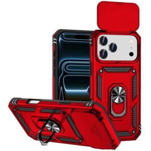 For Apple iPhone 18 Pro Well Protective Magentic Ring Stand Camera Protective Cover Case - Black