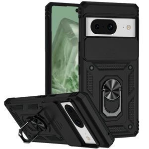 For Pixel 8A Well Protective Magentic Ring Stand Camera Protective Cover Case - Black