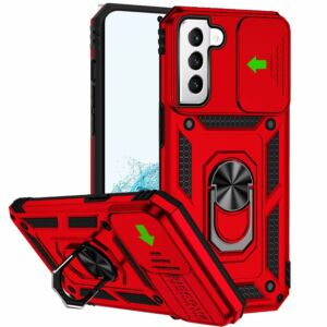 For Samsung Galaxy S22 Ultra Well Protective Magentic Ring Stand Camera Protective Cover Case - Red