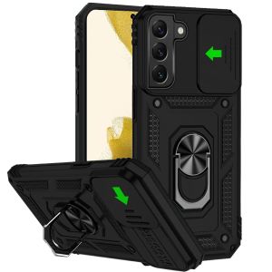 For Samsung S23 Plus Well Protective Magentic Ring Stand Camera Protective Cover Case - Black