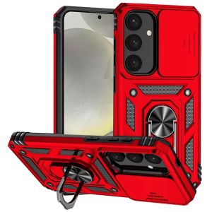 For Samsung S25 Well Protective Magentic Ring Stand Camera Protective Cover Case - Red