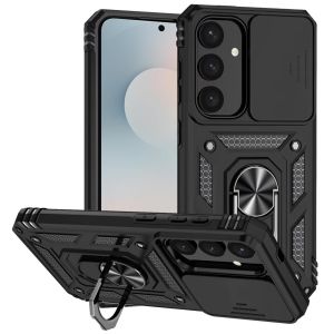 For Samsung s25 FE Well Protective Magentic Ring Stand Camera Protective Cover Case - Black