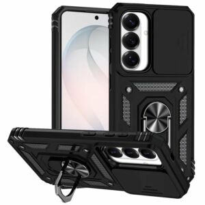 For Samsung Galaxy s26 FE Well Protective Magentic Ring Stand Camera Protective Cover Case - Black