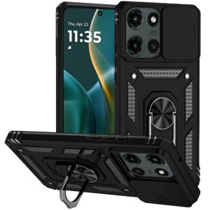 For Moto G Stylus 5G 2025 Well Protective Magentic Ring Stand Camera Protective Cover Case - Black