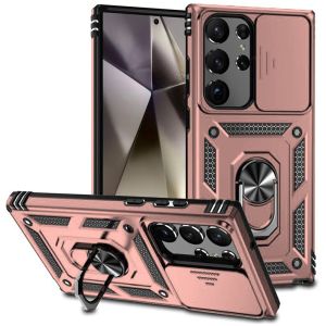For Samsung s25 Ultra Well Protective Magentic Ring Stand Camera Protective Cover Case - Rose Gold