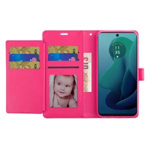 For Motorola Moto G 5G 2024 Wallet ID Card Holder Case Cover - Hot Pink