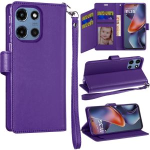 For Motorola Moto G 5G 2025 Wallet ID Card Holder Case Cover - Dark Purple