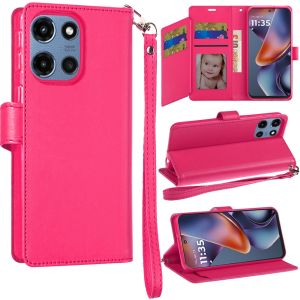 For Motorola Moto G 5G 2025 Wallet ID Card Holder Case Cover - Hot Pink