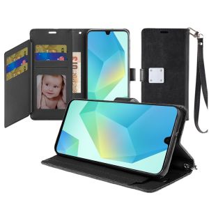 For Samsung A16 5G Wallet ID Card Holder Case Cover - Black