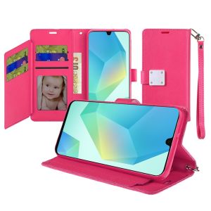 For Samsung A16 5G Wallet ID Card Holder Case Cover - Hot Pink
