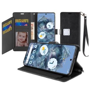 For Google Pixel 9 Pro 6.8inch Wallet ID Card Holder Case Cover - Black