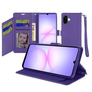 For Samsung Galaxy A07 Wallet ID Card Holder Case Cover - Dark Purple