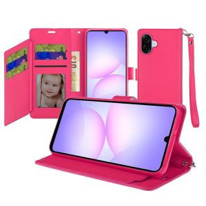 For Samsung Galaxy A07 Wallet ID Card Holder Case Cover - Hot Pink