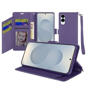 For Samsung Galaxy s25 Edge Wallet ID Card Holder Case Cover - Dark Purple