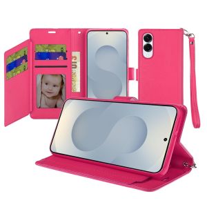 For Samsung Galaxy s25 Edge Wallet ID Card Holder Case Cover - Hot Pink