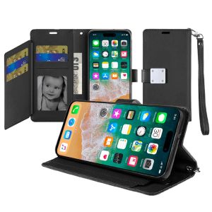 For iPhone 16 Pro Max 6.9 inch Wallet ID Card Holder Case Cover - Black