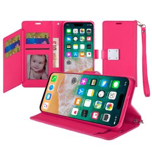 For iPhone 16 Pro Max 6.9 inch Wallet ID Card Holder Case Cover - Hot Pink