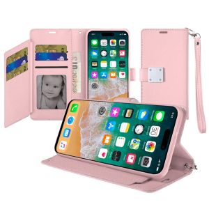 For iPhone 16 Pro Max 6.9 inch Wallet ID Card Holder Case Cover - Rose Gold