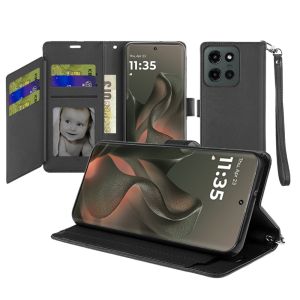 For Motorola Edge 2025 Wallet ID Card Holder Case Cover - Black
