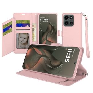 For Motorola Edge 2025 Wallet ID Card Holder Case Cover - Rose Gold