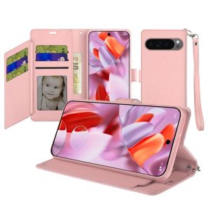For Google Pixel 10/10 Pro Wallet ID Card Holder Case Cover - Rose Gold