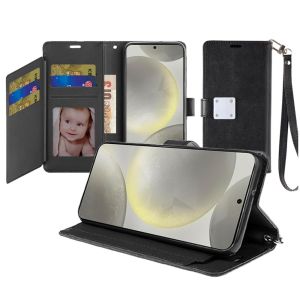 For Samsung S25 Wallet ID Card Holder Case Cover - Black