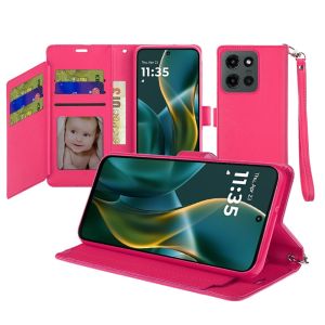 For Moto G Stylus 5G 2025 Wallet ID Card Holder Case Cover - Hot Pink