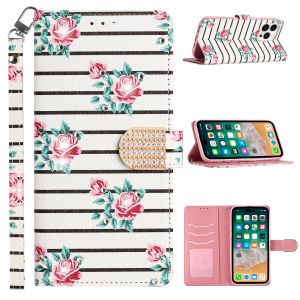 For Revvl 6 Pro 5G Diamond Bling Design Wallet With Lanyard Cover Case - Fashion Floral