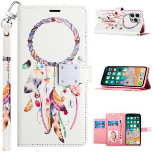 For iPhone 15 Design Wallet ID Credit Card Money Holder with Magnetic Metal Closure including Lanyard - Dreams Come True