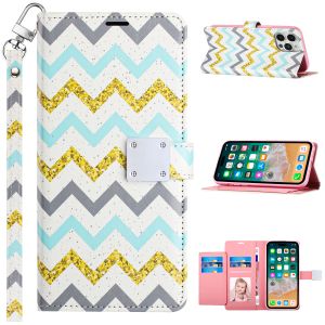 For Samsung A25 5G Design Wallet ID Credit Card Money Holder with Magnetic Metal Closure including Lanyard - Zigzag