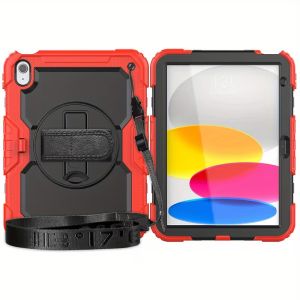 Durable Comfortable Silicon Protective Case with Convenient Shoulder Strap Rugged PC Material Cover for IPad Tablet 10.9 (10/11) - Red