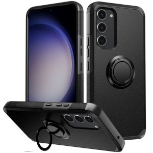 For Samsung S23 FE 5G Tough Strong Hybrid With Ring Stand Case Cover - Black