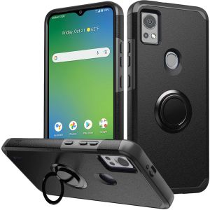 For Cricket Icon 5 Tough Strong MetKase Hybrid With Ring Stand Case Cover - Black