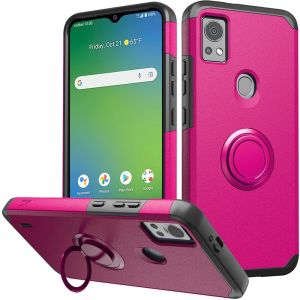 For Cricket Icon 5 Tough Strong MetKase Hybrid With Ring Stand Case Cover - Hot Pink