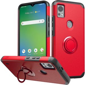 For Cricket Icon 5 Tough Strong MetKase Hybrid With Ring Stand Case Cover - Red