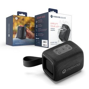 Motorola ROKR 300 Compact portable Bluetooth speaker for you to enjoy powerful sound, punchy bass and clear vocals, thanks to powerful 7W speaker and two passive radiators - Black