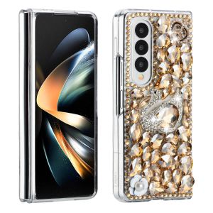 For Samsung Z Flip 4 Full Diamond with Ornaments Hard TPU Case Cover - Gold Swan