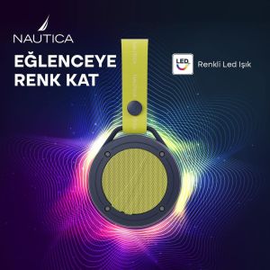 Nautica S20 Portable Bluetooth Speaker, Wireless, TWS Pairing, IPX5 Splashproof, Dynamic Led Lights, Bluetooth 5.1, Carrying Strap, Advanced Sound for Home, Outdoor (NAVYYELLOW)