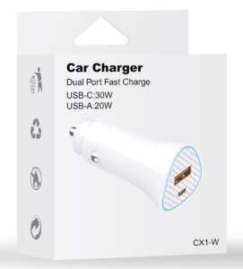Car Charger Dual Port fast Charger USB-C 30W USB-A 20W (White)