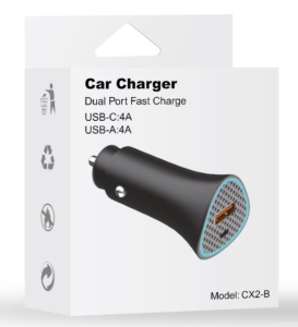 Car Charger Dual Port Fast Charger USB-C 4A USB-A 4A (Black)