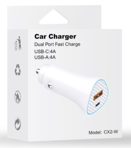 Car Charger Dual Port Fast Charger USB-C 4A USB-A 4A (White)