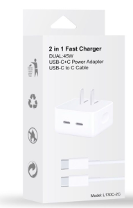 2 In 1 Fast Charger Dual 45W USB-C+C Power Adapter USB-C To USB-C Cable