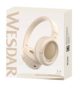 WESDAR Brand Wireless Sport Headphones With Pu Leather Earmuff(ENC) - Cream