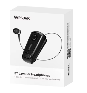 Wireless Bluetooth 5.1 LED Earbuds Retractable Cable Click Vibration Function - Black