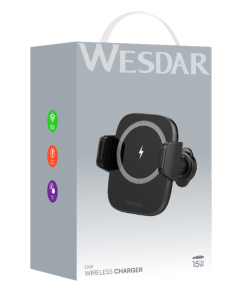 WESDAR 15W Auto-Clamping Magnetic Wireless Car Charger Mount - Black