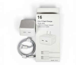 2 in 1 Fast Charge DUAL 45W USB-
C+C Power Adapter USB-C to C Cable