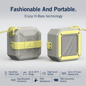 Nautica SP100 Bluetooth Portable Speaker, Waterproof Wireless Speaker, Outdoor Speaker, Bluetooth Patio Speakers, Loud Sound, Clear Audio, USB Drive, 15-Hour Playtime ( GRAY-YELLOW)