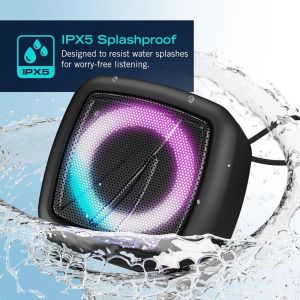 NAUTICA SP110 Portable Bluetooth Speaker, Wireless, IPX5 Splashproof, Integrated Phone Holder, 15 Hours Playtime, Dynamic Led Lights, TWS Pairing, Pure Bass for Home, Outdoor (Black)
