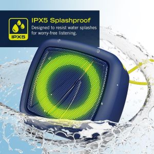 NAUTICA SP110 Portable Bluetooth Speaker, Wireless, IPX5 Splashproof, Integrated Phone Holder, 15 Hours Playtime, Dynamic Led Lights, TWS Pairing, Pure Bass for Home, Outdoor (Navy - Yellow)